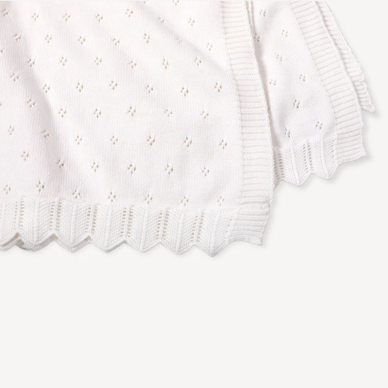 Dove White Classic Pointelle Knit Baby Blanket | Organic Cotton
