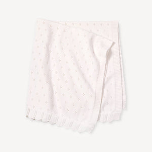 Dove White Classic Pointelle Knit Baby Blanket | Organic Cotton