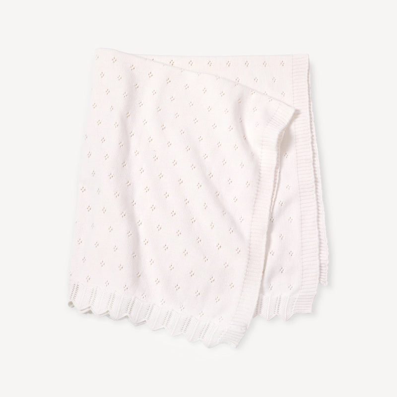Dove White Classic Pointelle Knit Baby Blanket | Organic Cotton