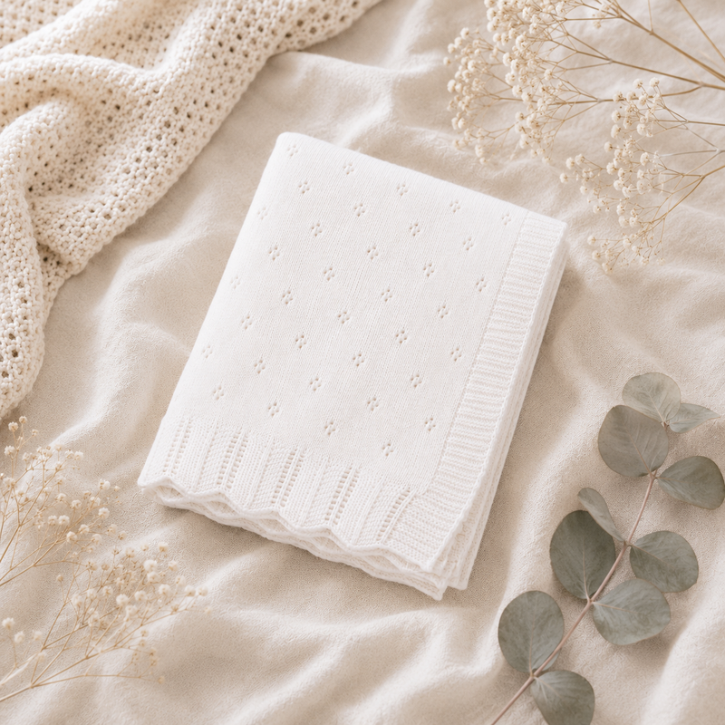 Dove White Classic Pointelle Knit Baby Blanket | Organic Cotton