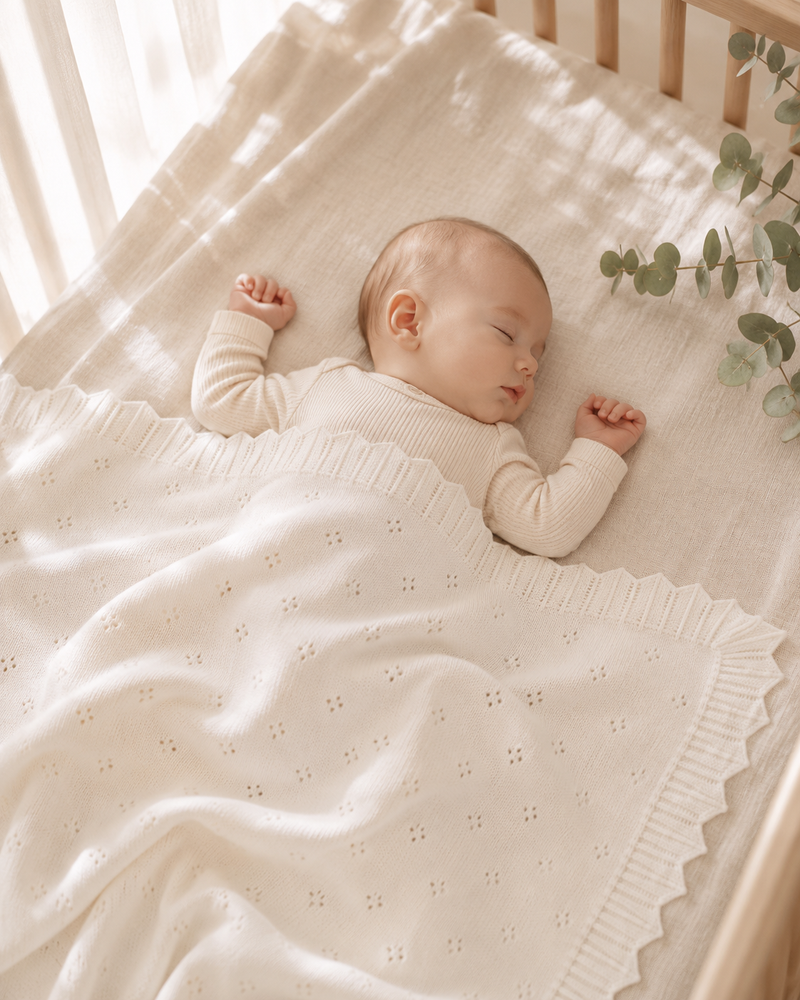 Dove White Classic Pointelle Knit Baby Blanket | Organic Cotton