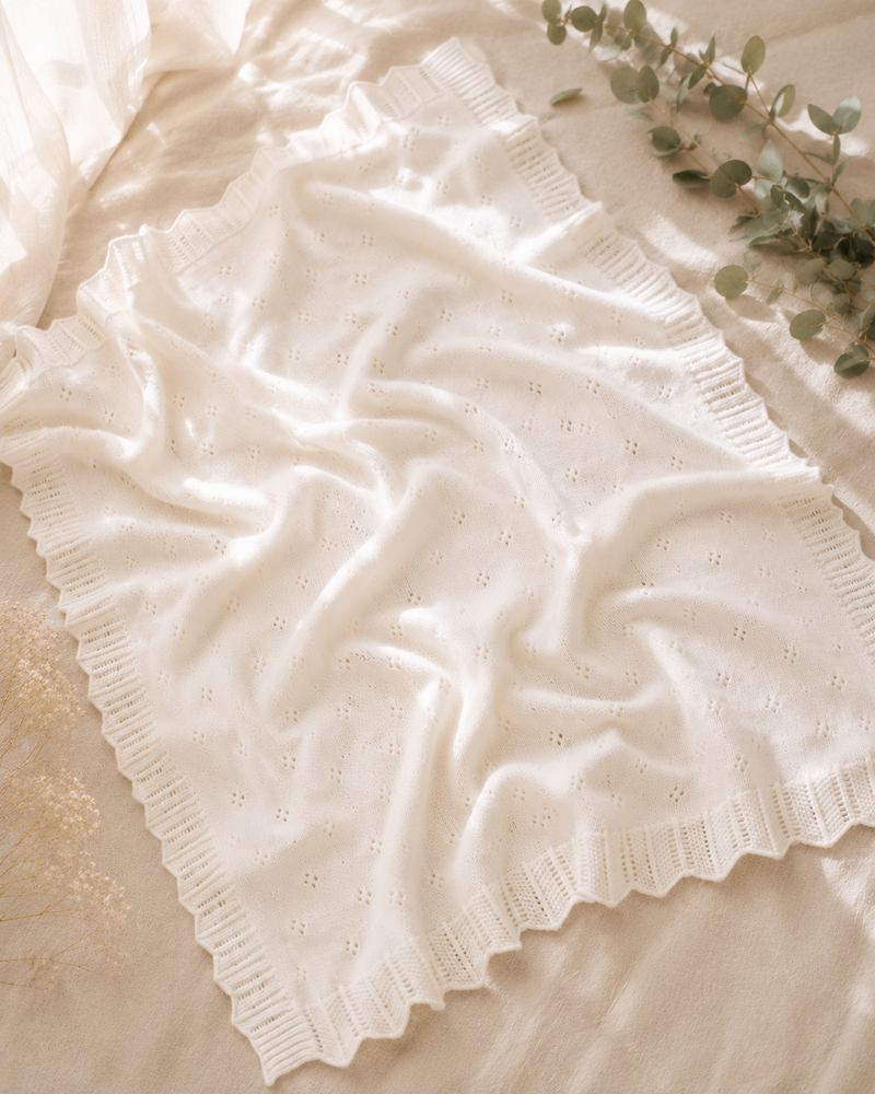 Dove White Classic Pointelle Knit Baby Blanket | Organic Cotton