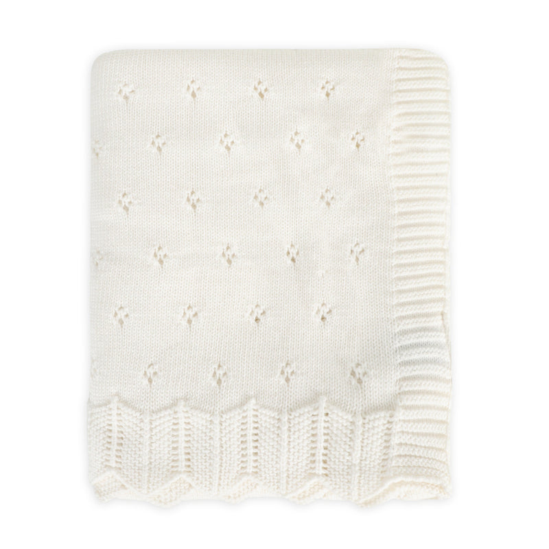 Dove White Classic Pointelle Knit Baby Blanket | Organic Cotton