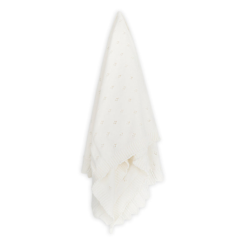Dove White Classic Pointelle Knit Baby Blanket | Organic Cotton