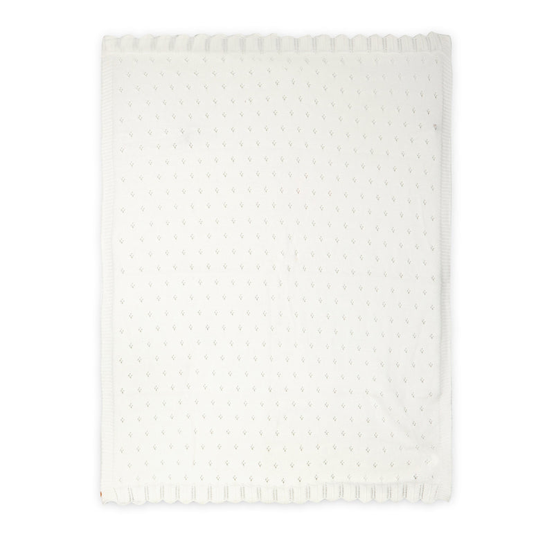 Dove White Classic Pointelle Knit Baby Blanket | Organic Cotton