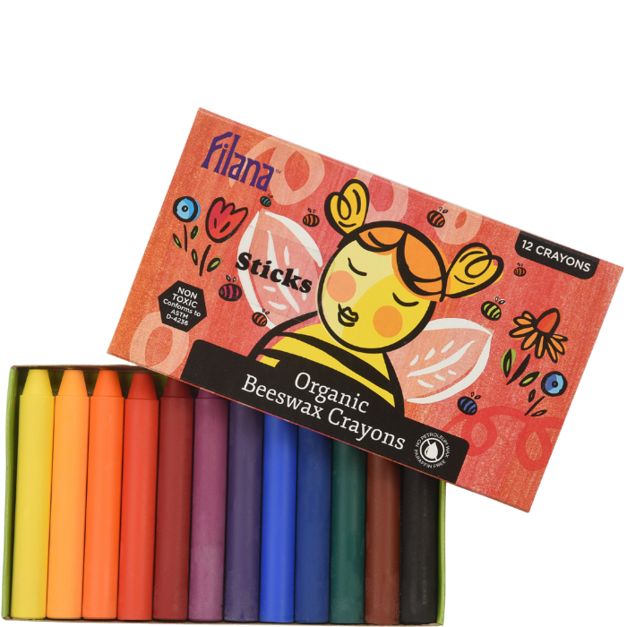 Filana Organic Beeswax Crayons | 12 Classic Colors | Recycled Paper Box