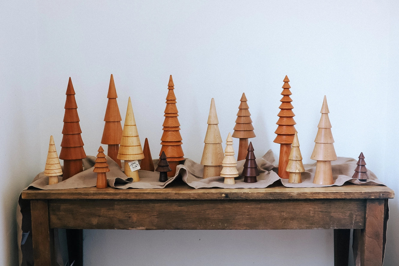 Hand-Turned Mini Woodland Forest Tree Set - Christmas Winter