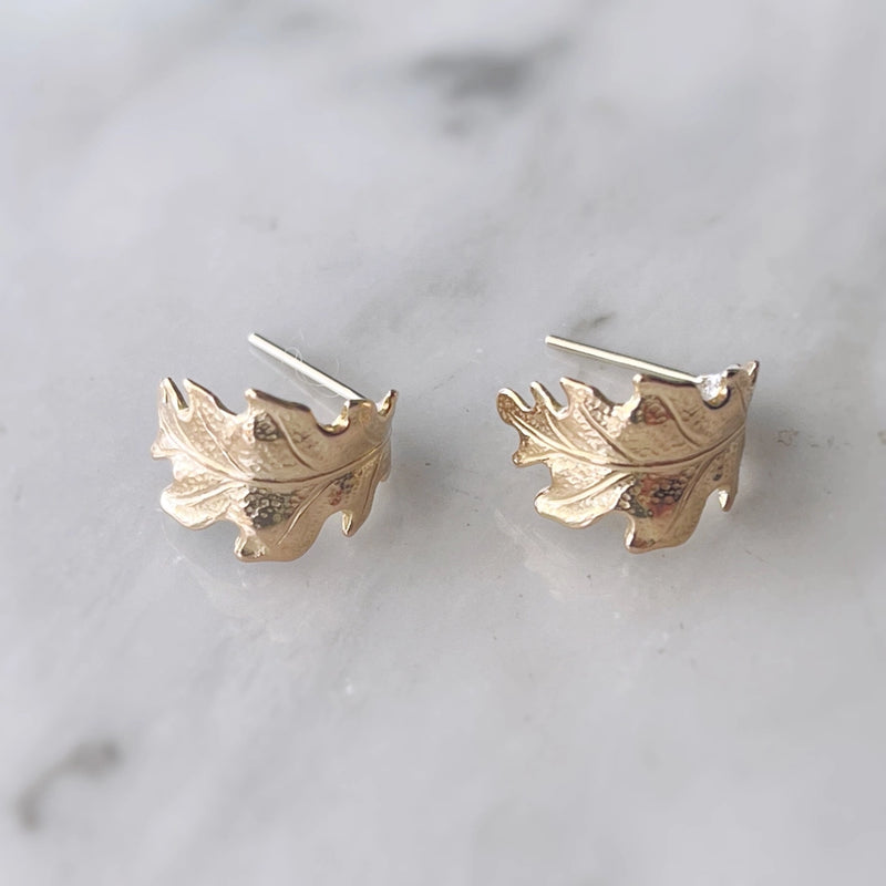 Handmade Oak Leaf Hoop Earrings | Solid Brass