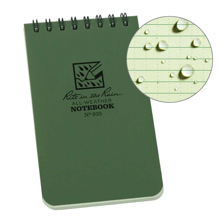 Rite in the Rain 3" X 5" Top Spiral Notebook, Green