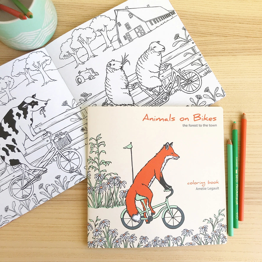Coloring Book - Animals On Bikes from the Forest To the Town