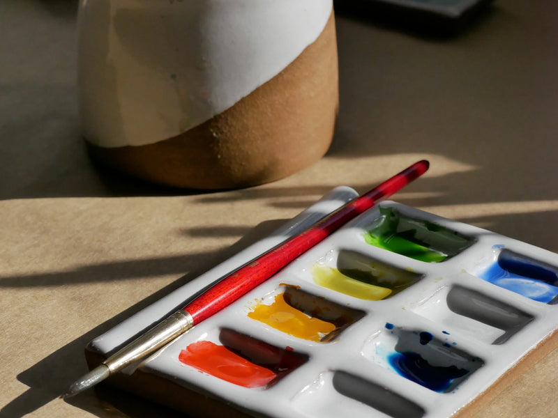 Ceramic Watercolor Palette | 8-Well, Handmade in Michigan | 5" × 4"