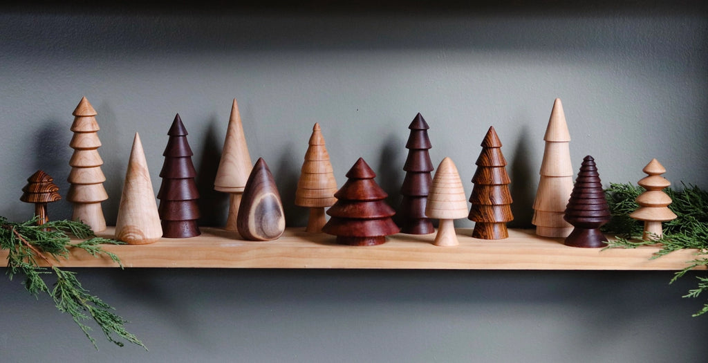 Hand-Turned Mini Woodland Forest Tree Set - Christmas Winter