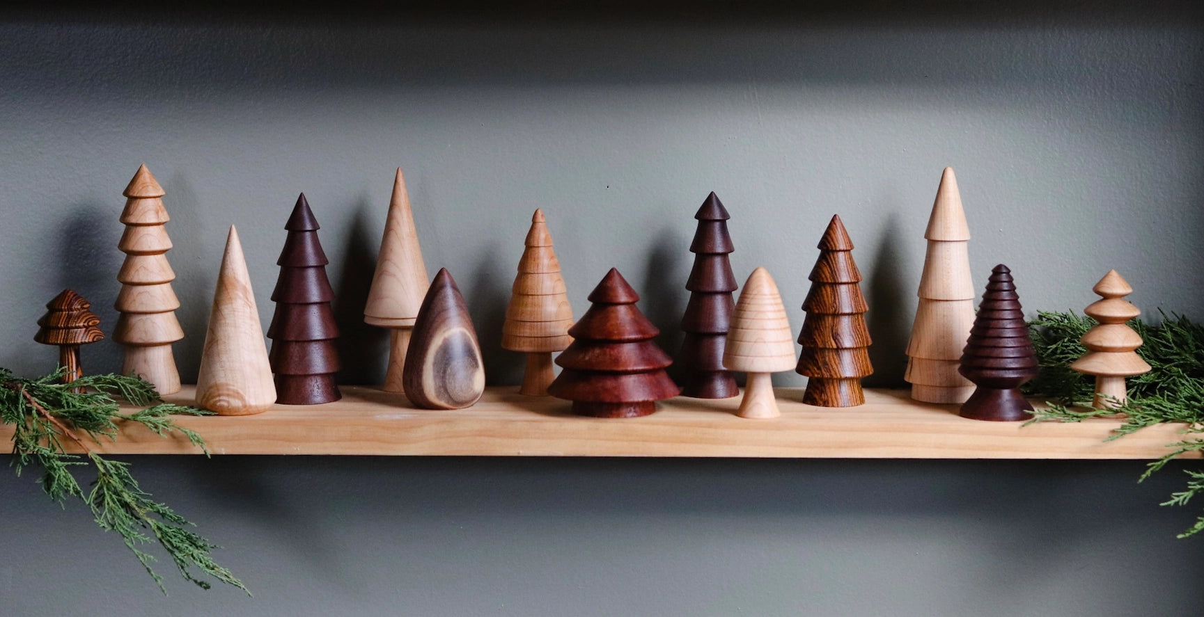 Hand-Turned Mini Woodland Forest Tree Set - Christmas Winter