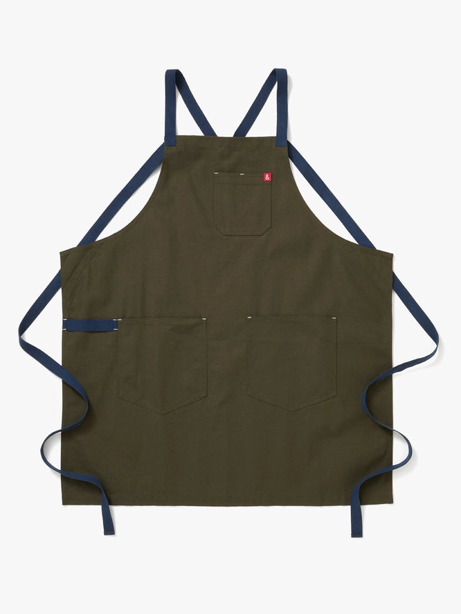 All Day Crossback Apron | Olive Green / Navy Straps