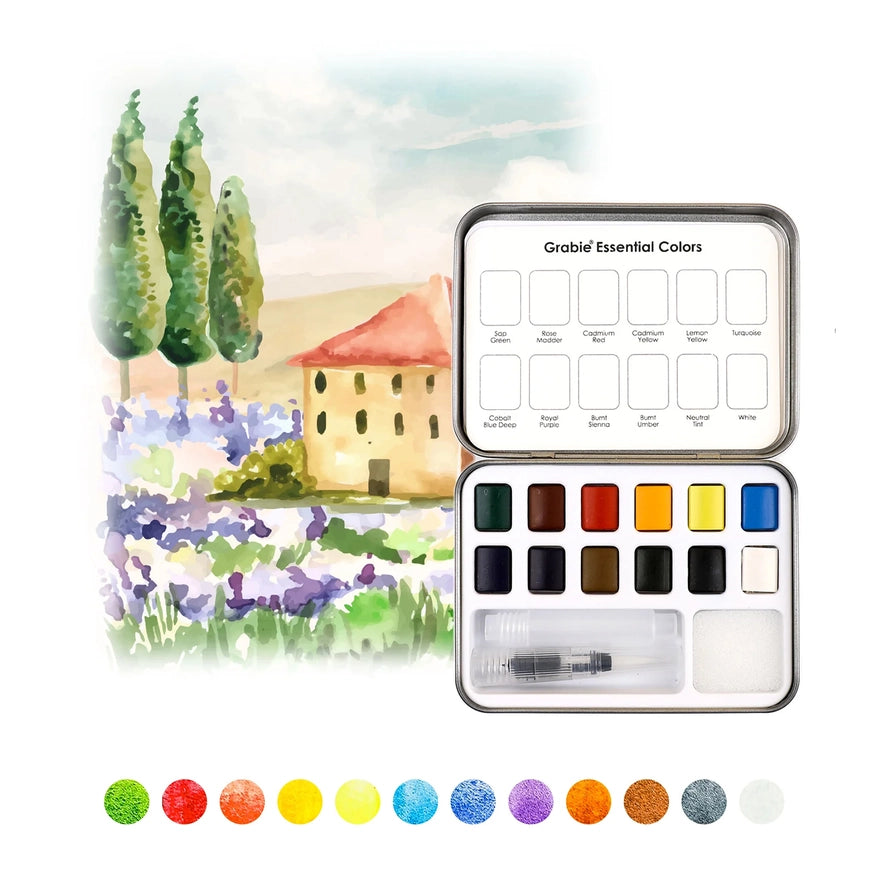 Watercolor Pocket Set of 12 with Brush - Essential Colors