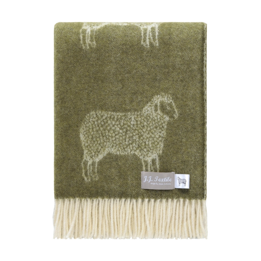 Sheep Mossy Green Pure Wool Throw