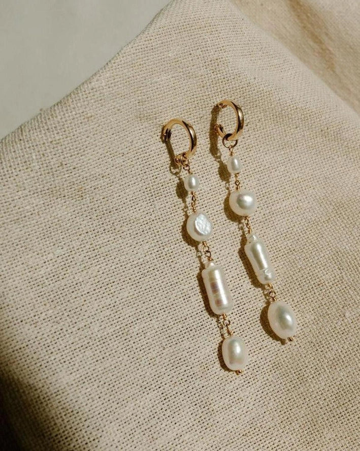 Pearl Hoop Drop Earrings