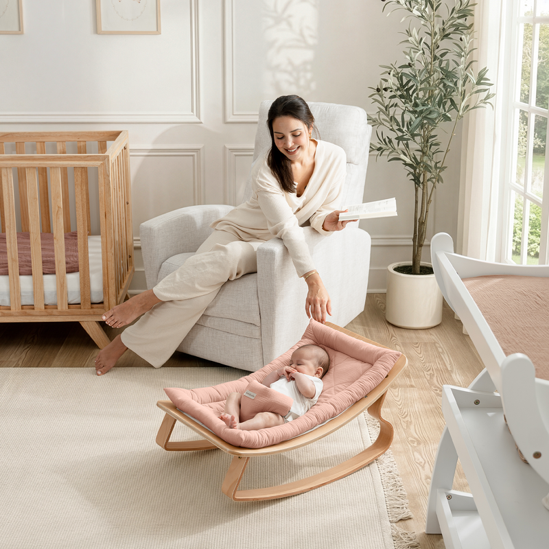 Baby Rocker For Ages 0-24 Months | Beech & Eucalyptus | Removable Muslin Cushion