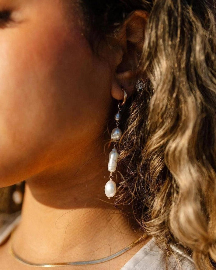 Pearl Hoop Drop Earrings