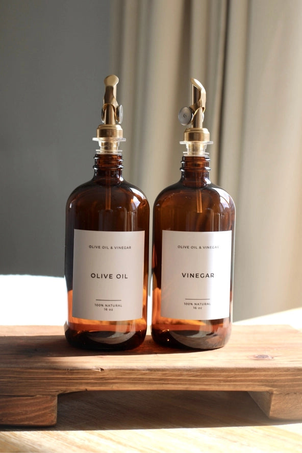 Glass Dispenser Amber Olive Oil & Vinegar Refillable Bottles