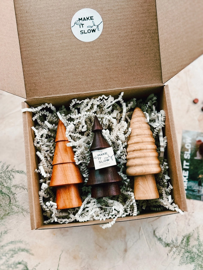 Hand-Turned Mini Woodland Forest Tree Set - Christmas Winter