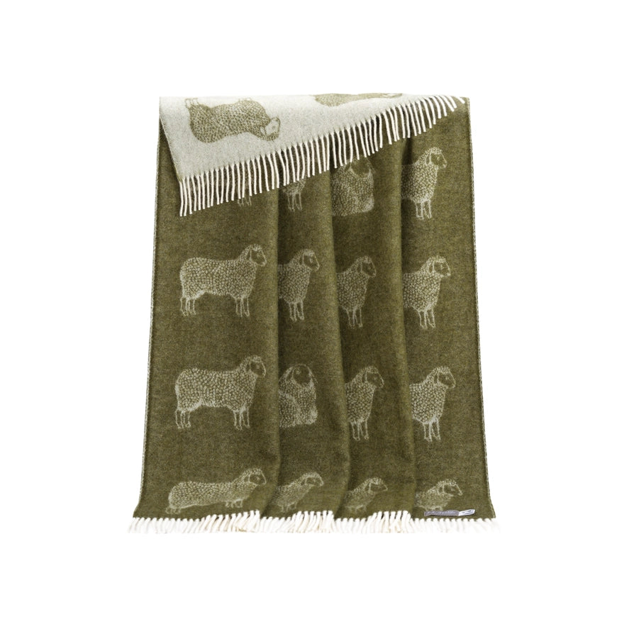 Sheep Mossy Green Pure Wool Throw