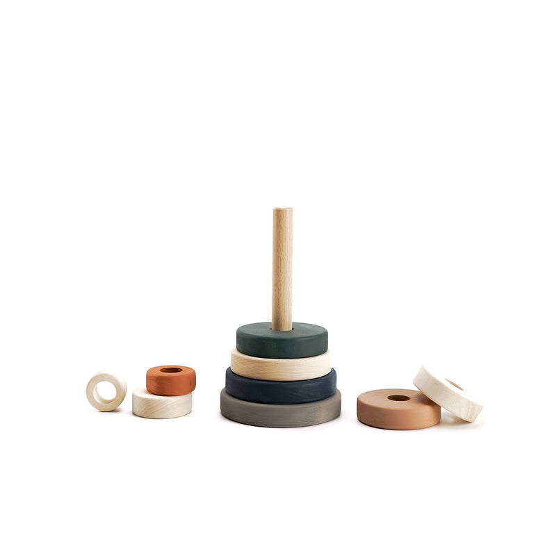 Wooden Ring Stacker | Muted Earthy Colors | 4.9" x 4.9" x 8.1"