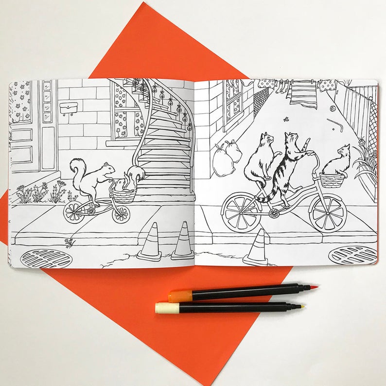 Coloring Book - Animals On Bikes from the Forest To the Town