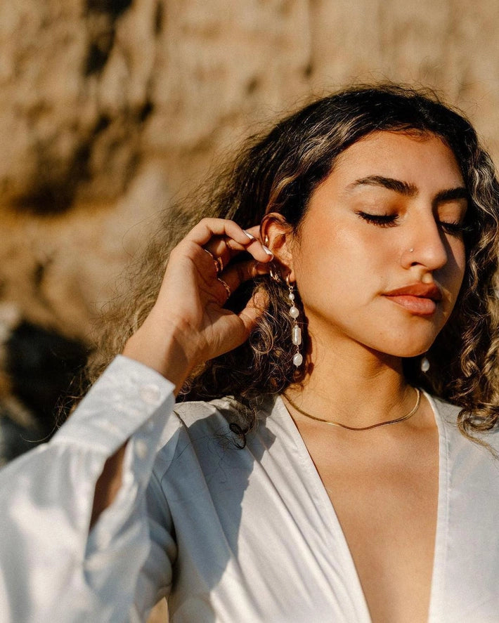 Pearl Hoop Drop Earrings