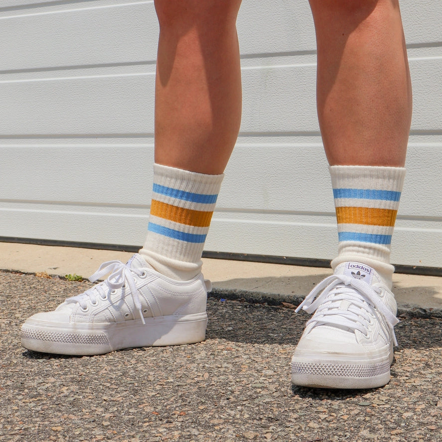 SOCCO Naturals | Columbia Blue & Brass Striped Crew