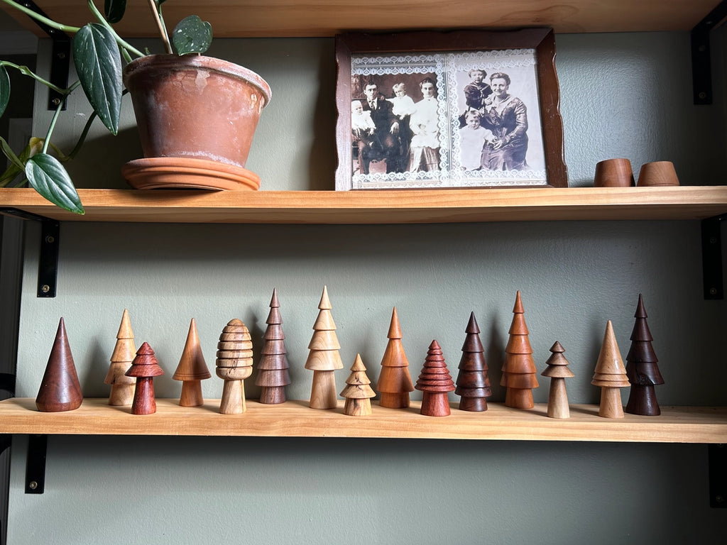 Hand-Turned Mini Woodland Forest Tree Set - Christmas Winter