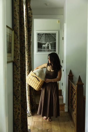 Handwoven Seagrass Laundry Basket | Leather Handles | 23" x 16" x 11"