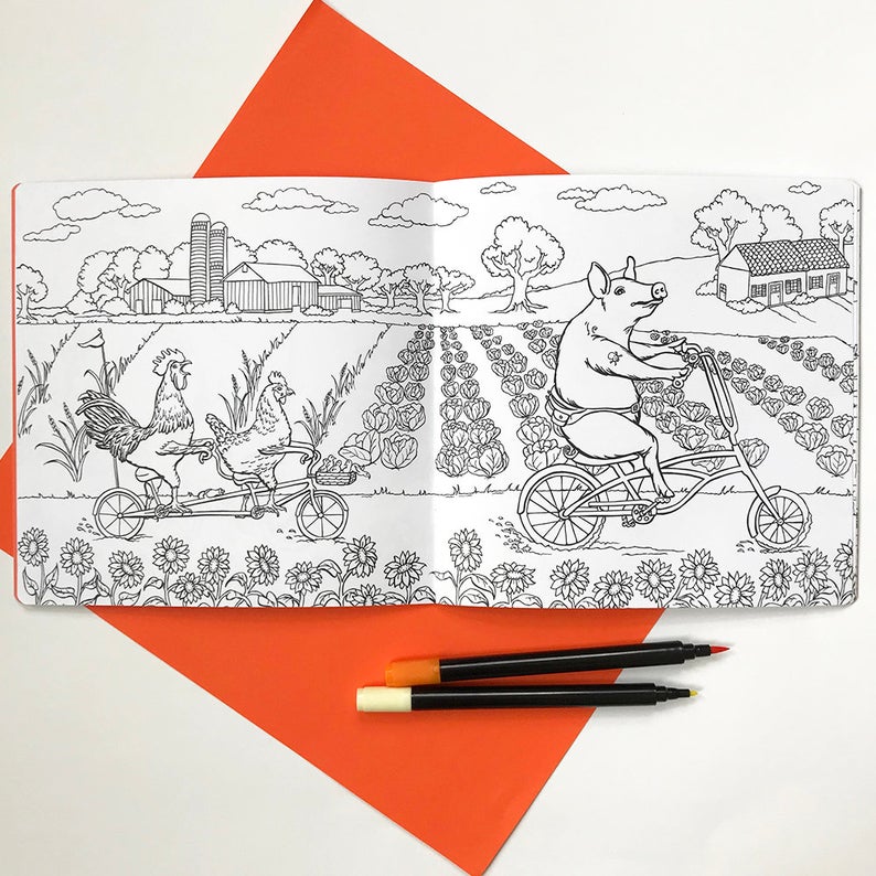 Coloring Book - Animals On Bikes from the Forest To the Town