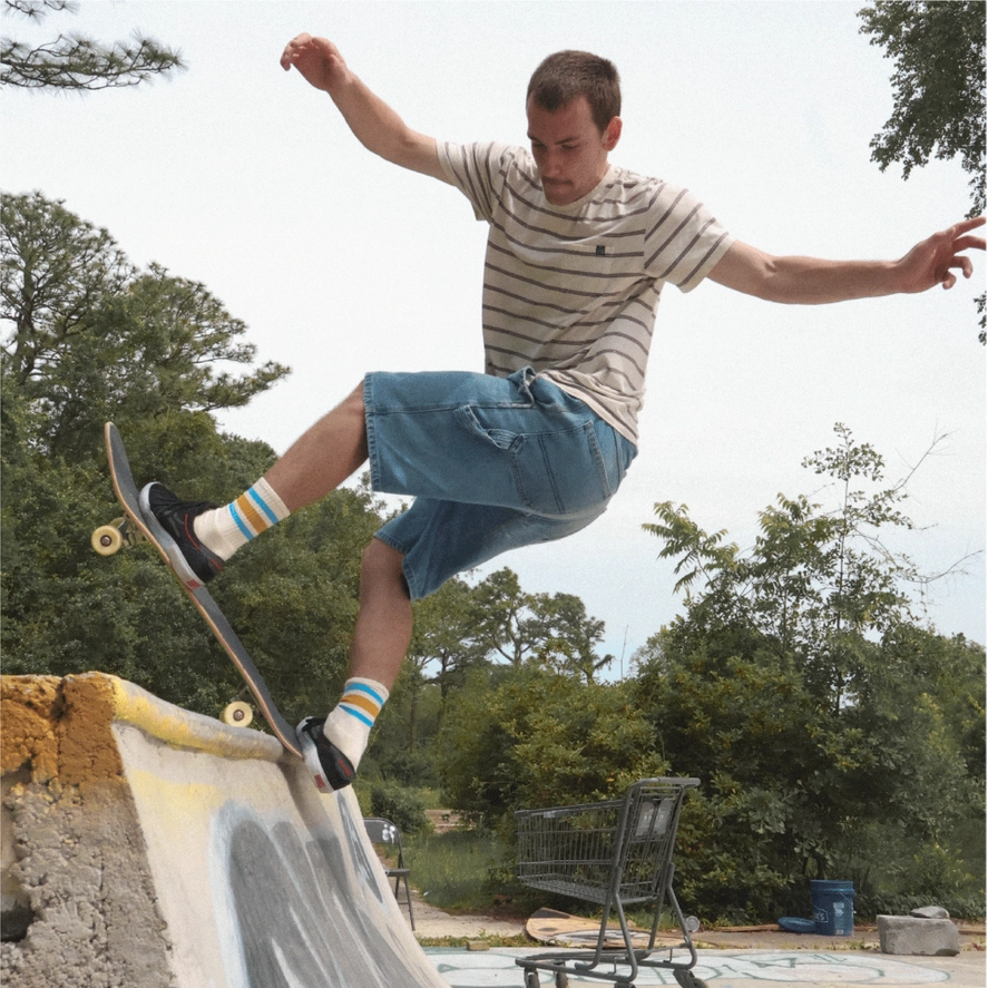 SOCCO Naturals | Columbia Blue & Brass Striped Crew