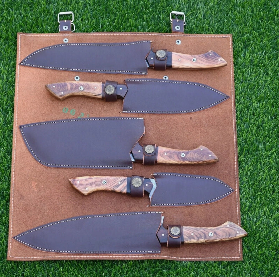 Damascus Steel Chef Set Hand Forged 5 Pcs Bbq Kitchen Knives