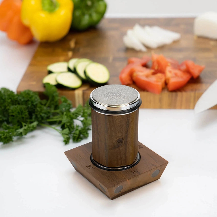 Rolling Knife Sharpener with Magnetic Base with Wooden Base