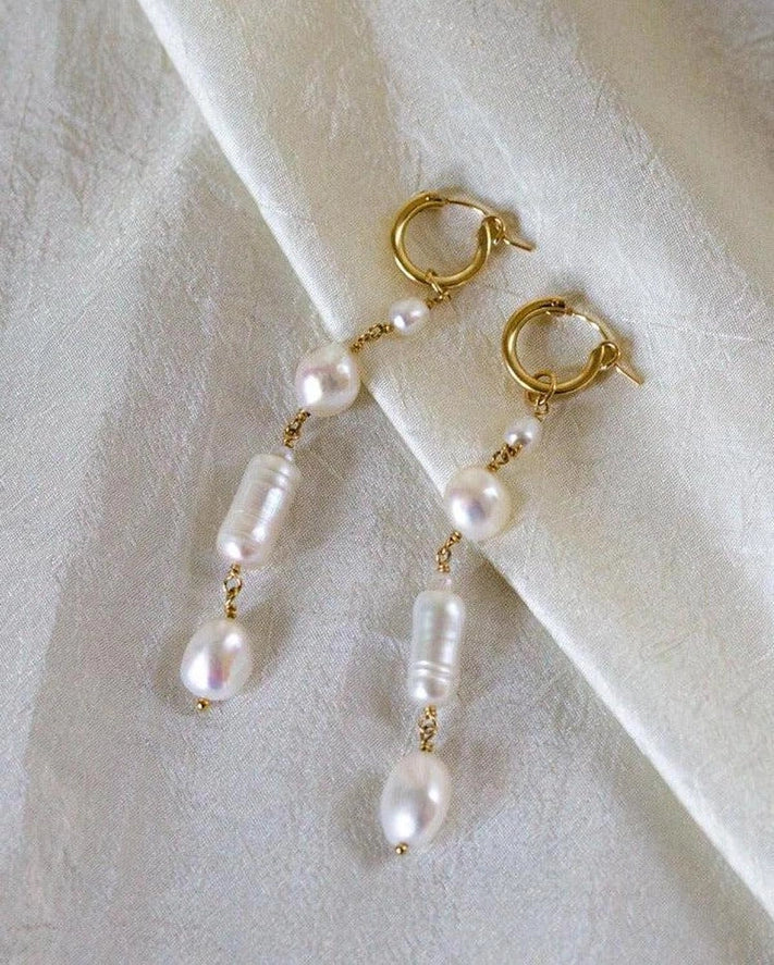 Pearl Hoop Drop Earrings