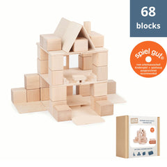 Just Blocks BASIC Medium | 68 Beech & Plywood Blocks | Polish Natural Wooden Set