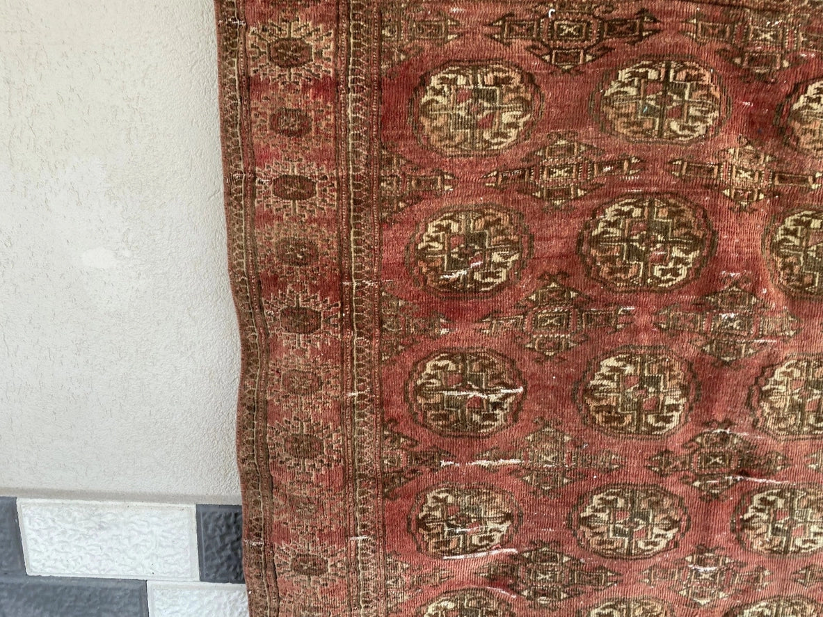 Vintage Hand-Knotted Turkoman Bukhara Farmhouse Wool Rug 4x7