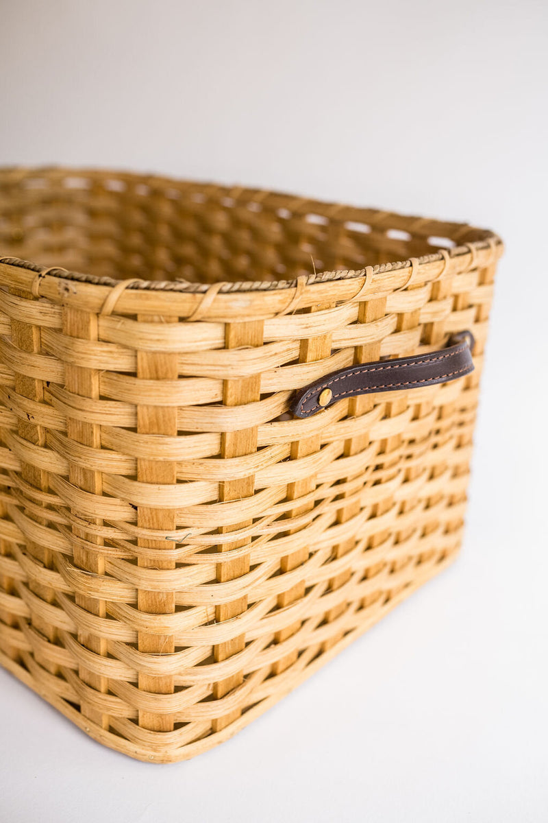 Handwoven Seagrass Laundry Basket | Leather Handles | 23" x 16" x 11"