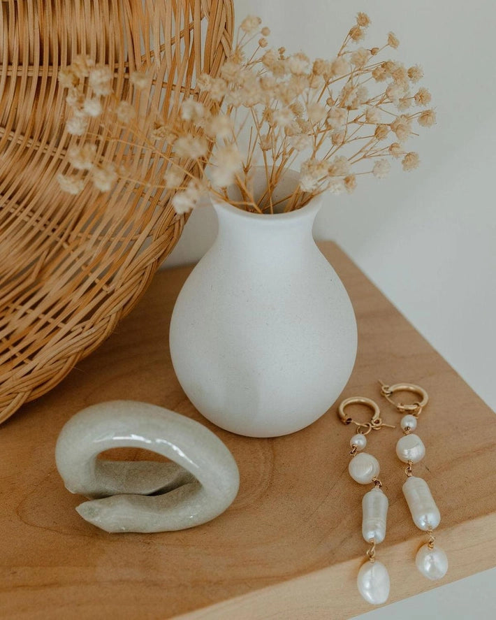 Pearl Hoop Drop Earrings