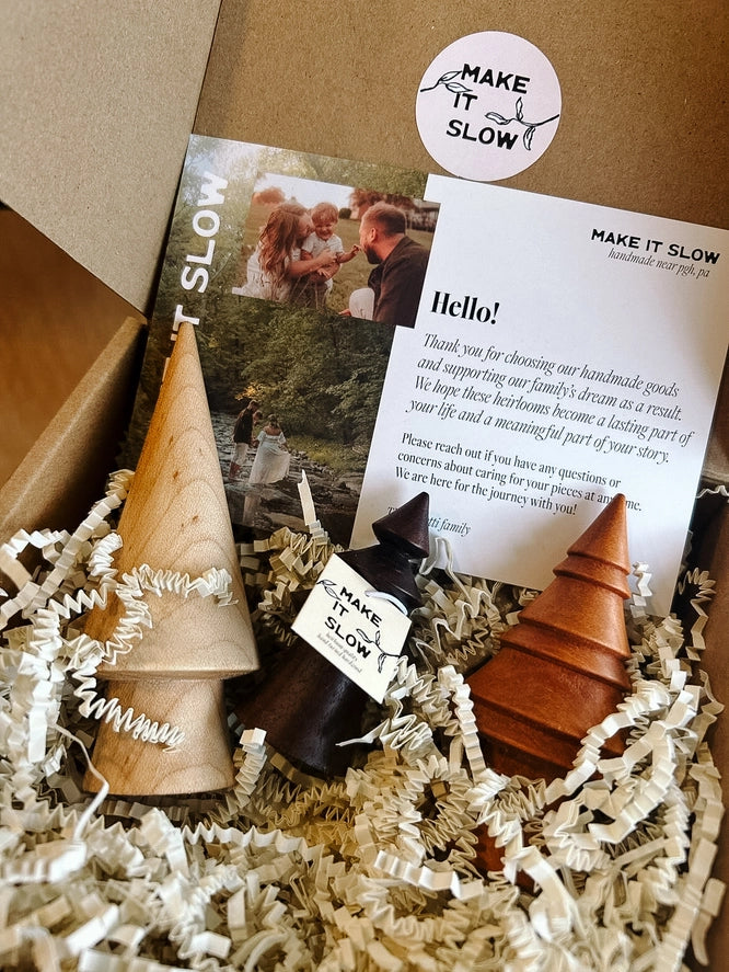 Hand-Turned Mini Woodland Forest Tree Set - Christmas Winter