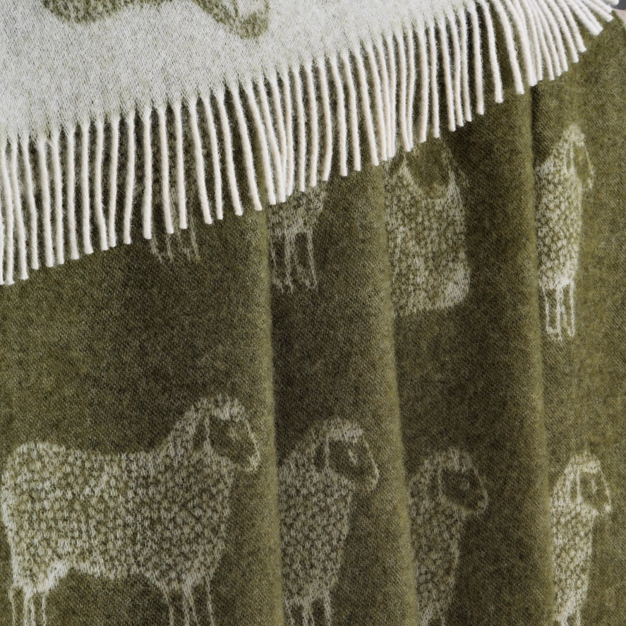 Sheep Mossy Green Pure Wool Throw