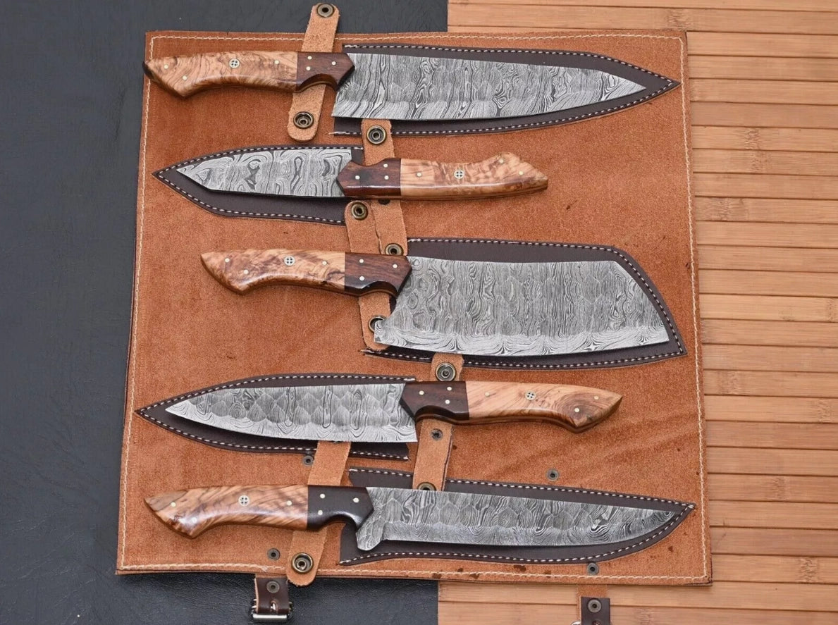 Damascus Steel Chef Set Hand Forged 5 Pcs Bbq Kitchen Knives