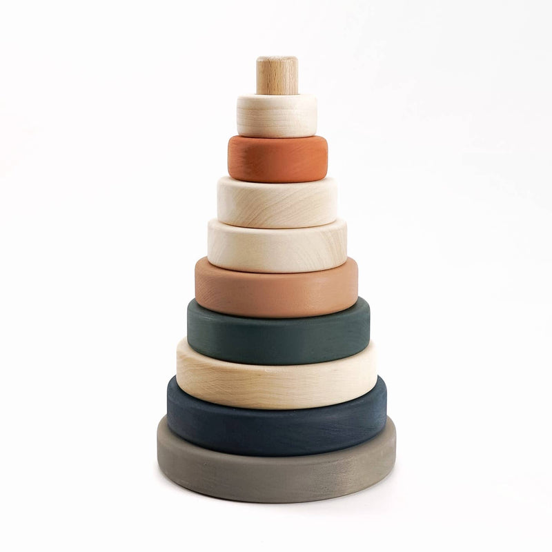Wooden Ring Stacker | Muted Earthy Colors | 4.9" x 4.9" x 8.1"