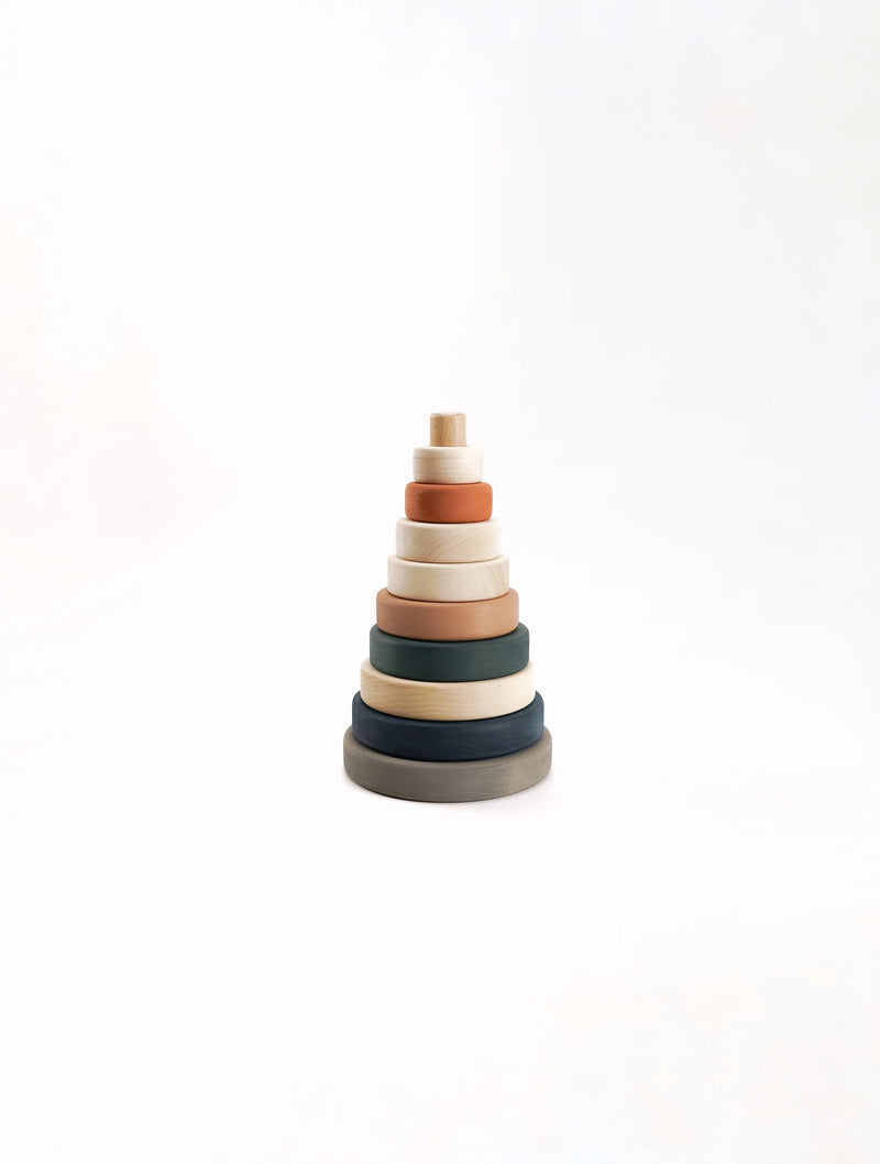 Wooden Ring Stacker | Muted Earthy Colors | 4.9" x 4.9" x 8.1"