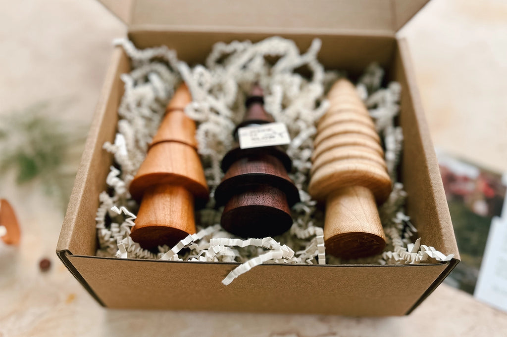 Hand-Turned Mini Woodland Forest Tree Set - Christmas Winter