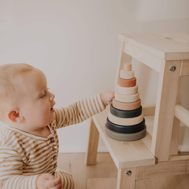 Wooden Ring Stacker | Muted Earthy Colors | 4.9" x 4.9" x 8.1"