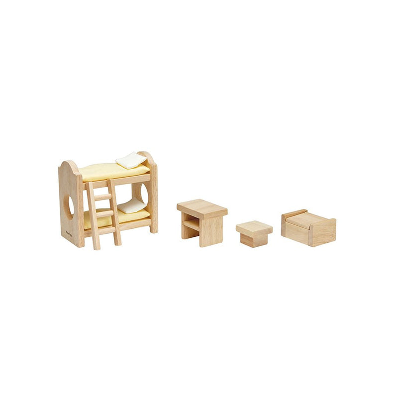 Classic Children's Bedroom Dollhouse Furniture Set | 1:12 Scale | Bunk Bed, Table, Chair & Toy Chest