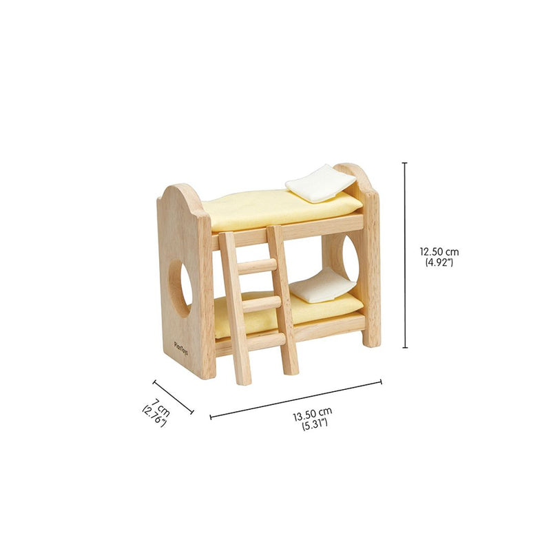 Classic Children's Bedroom Dollhouse Furniture Set | 1:12 Scale | Bunk Bed, Table, Chair & Toy Chest